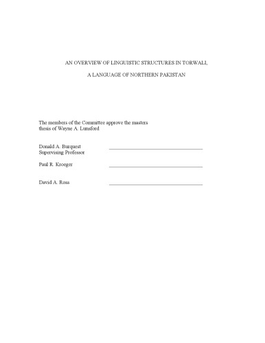 An Overview of Linguistic Structures in Torwali, a Language of Northern Pakistan  