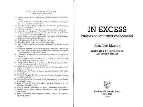In Excess: Studies of Saturated Phenomena (Perspectives in Continental Philosophy)