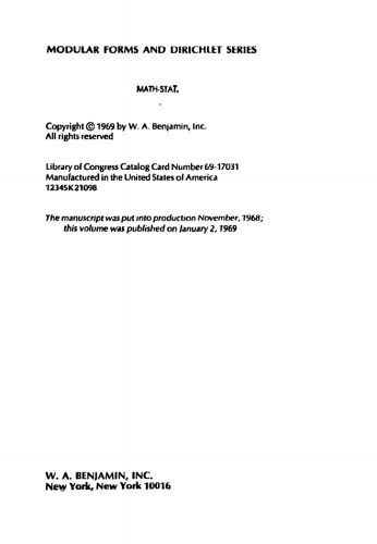 Modular forms and Dirichlet series (Mathematics lecture note series)