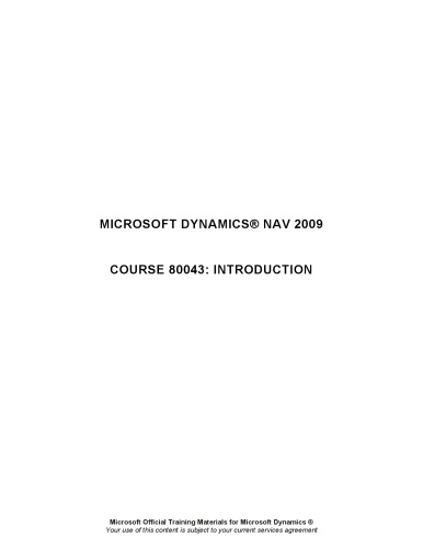 Microsoft Dynamics® NAV 2009 - Introduction  