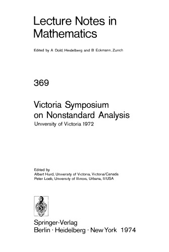 Victoria Symposium on Nonstandard Analysis