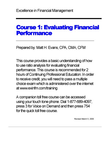 Excellence in Financial Management - Evaluating Financial Performance  