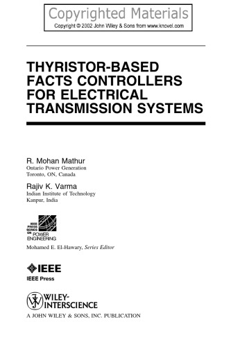 THYRISTOR-BASED FACTS CONTROLLERS FOR ELECTRICAL TRANSMISSION SYSTEMS