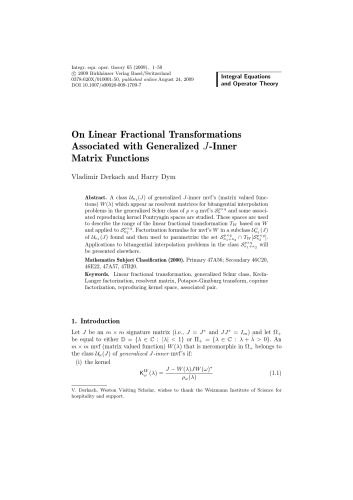 Integral Equations and Operator Theory - Volume 65