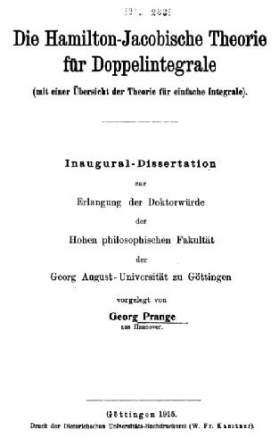 Die Hamilton-Jacobische Theorie fuer Doppelintegrale