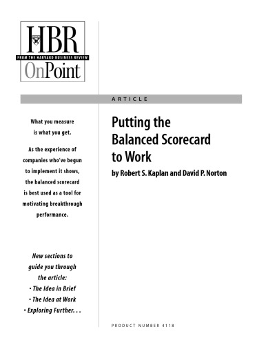 Putting Balanced Scorecard to Work  