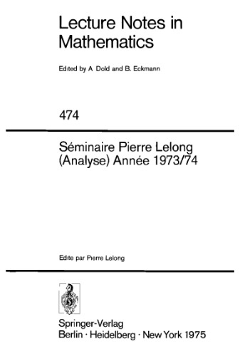 Seminaire Pierre Lelong (Analyse) Annee 1973-74