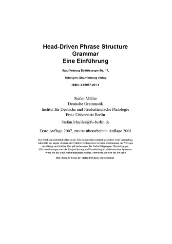 Head-Driven Phrase Structure Grammar: Eine Einführung  
