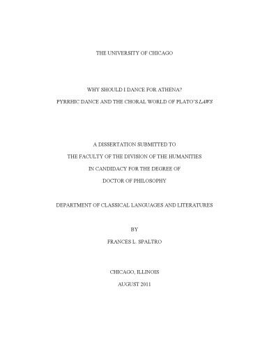 Why should I dance for Athena? Pyrrhic dance and the choral world of Plato's "Laws"