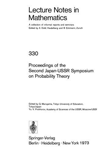 Proceedings of the Second Japan-USSR Symposium on Probability Theory