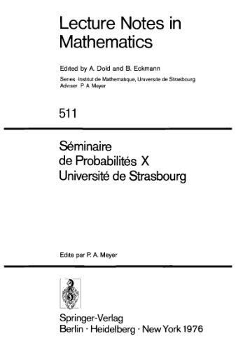 Seminaire de Probabilites X Universite de Strasbourg