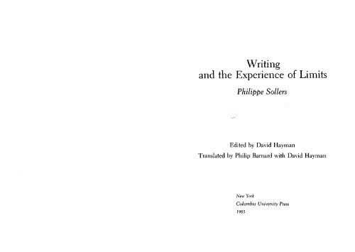 Writing and the Experience of Limits (European Perspectives)