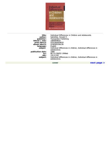 Individual Differences in Children and Adolescents  