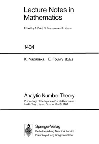 Analytic Number Theory: Proceedings of the Japanese-French Symposium held in Tokyo, Japan, October 10–13, 1988