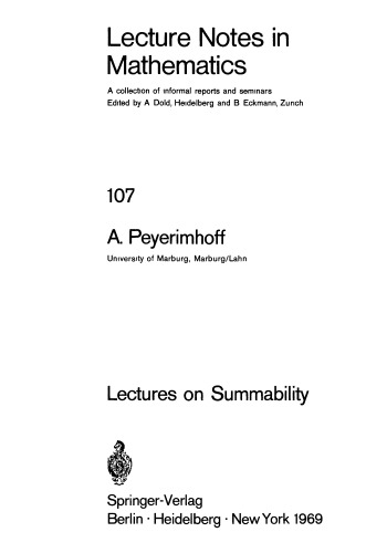 Lectures on Summability