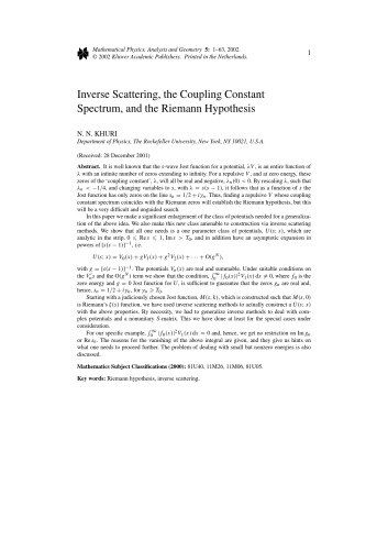 Mathematical Physics, Analysis and Geometry - Volume 5