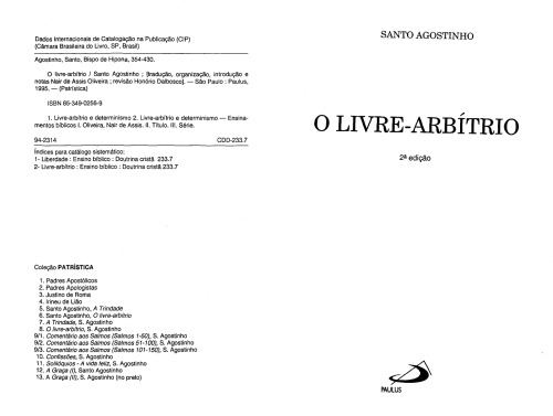 O LIVRE-ARBITRIO  issue christian philosophy, religion, church fathers, pa