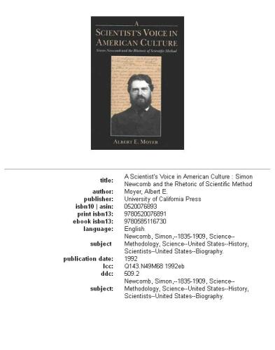 A scientist's voice in American culture: Simon Newcomb and the rhetoric of scientific method