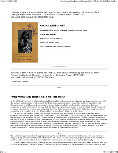 Not Our Kind of Girl: Unravelling the Myths of Black Teenage Motherhood  