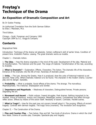 Freytag's Technique of the Drama: An Exposition of Dramatic Composition and Art