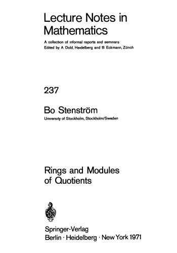 Rings and Modules of Quotients