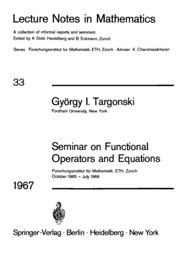 Seminar on Functional Operators and Equations