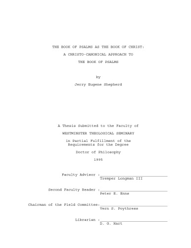 The Book Of Psalms As The Book Of Christ (Ph.D. Thesis)
