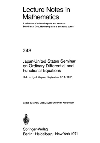 Japan-United States Seminar on Ordinary Differential and Functional Equations