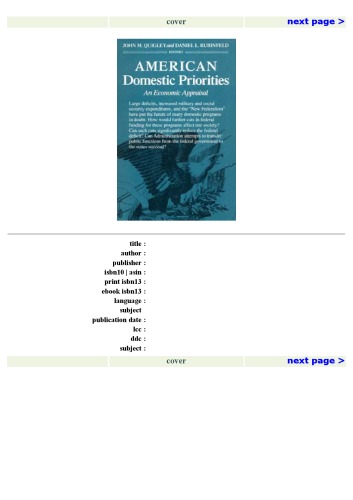 American Domestic Priorities: An Economic Appraisal