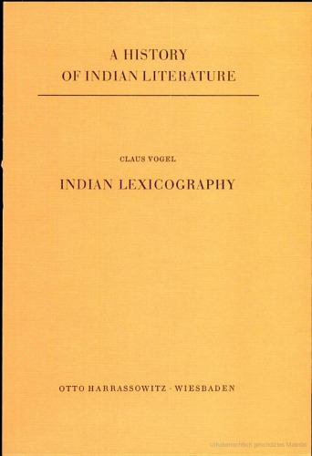 A History of Indian Literature, Volume V: Scientific and Technical Literature, Part 2, Fasc. 4: Indian Lexicography