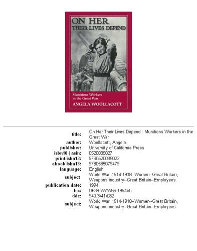 On her their lives depend: munitions workers in the Great War
