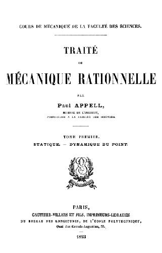 Traite de mecanique rationnelle, tome 1
