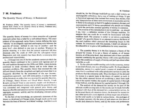 The Quantity Theory of Money: A Restatement