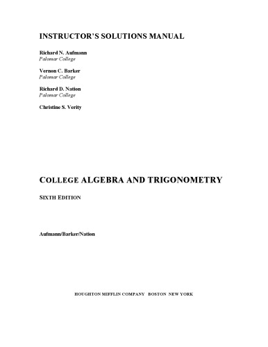 Instructor’s Solutions Manual of College Algebra And Trigonometry