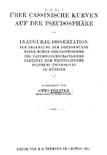 Ueber Cassinische Kurven auf der Pseudosphaere