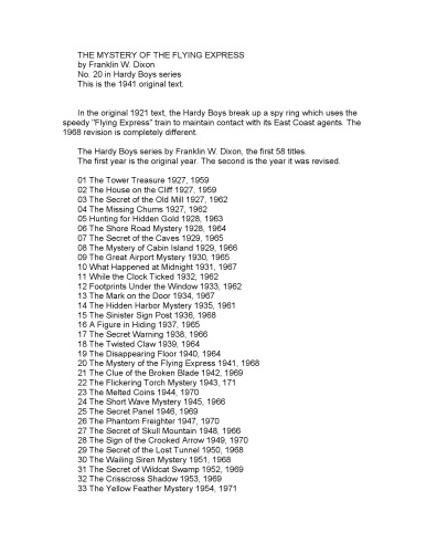 The Mystery of the Flying Express (The Hardy Boys, Original Series, Book 20)