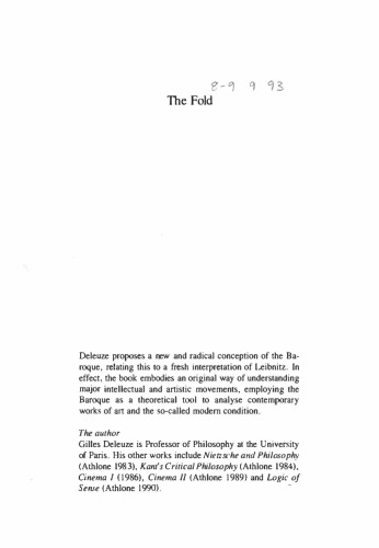 Fold: Leibniz and the Baroque (Athlone Contemporary European Thinkers)