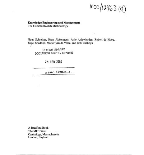 Knowledge Engineering and Management: The CommonKADS Methodology