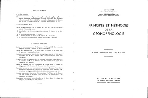Principes et méthodes de la géomorphologie.  