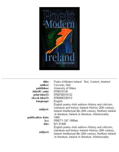 Poets of modern Ireland: text, context, intertext