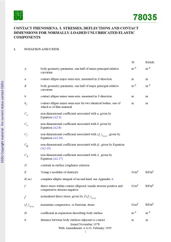 Contact phenomena. I: stresses, deflections and contact dimensions for normally-loaded unlubricated elastic components  