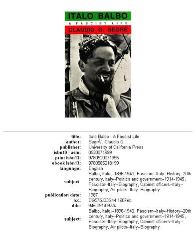 Italo Balbo: A Fascist Life