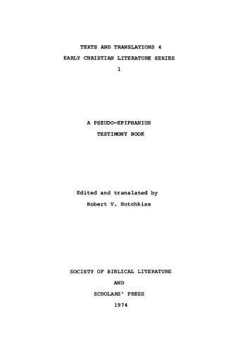 A Pseudo-Epiphanius Testimony Book (Early Christian literature series)  
