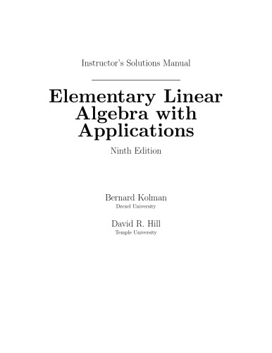 Instructor's Solutions Manual for Elementary Linear Algebra with Applications, 9th Edition