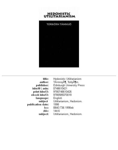 Hedonistic Utilitarianism  