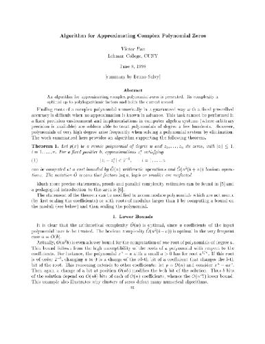 Algorithm for approximating complex polynomial zeros (1998)