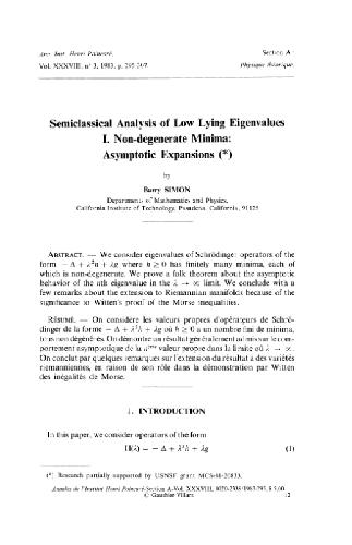 Semiclassical analysis of low lying eigenvalues 1