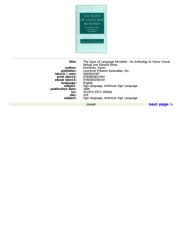 The Signs of Language Revisited : An Anthology to Honor of Ursula Bellugi and Edward Klima  