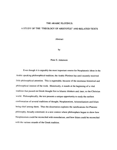 The Arabic Plotinus: A study of the 