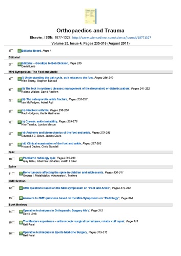 Orthopaedics and Trauma. Volume 25, Issue 4, Pages 235-316 (August 2011)